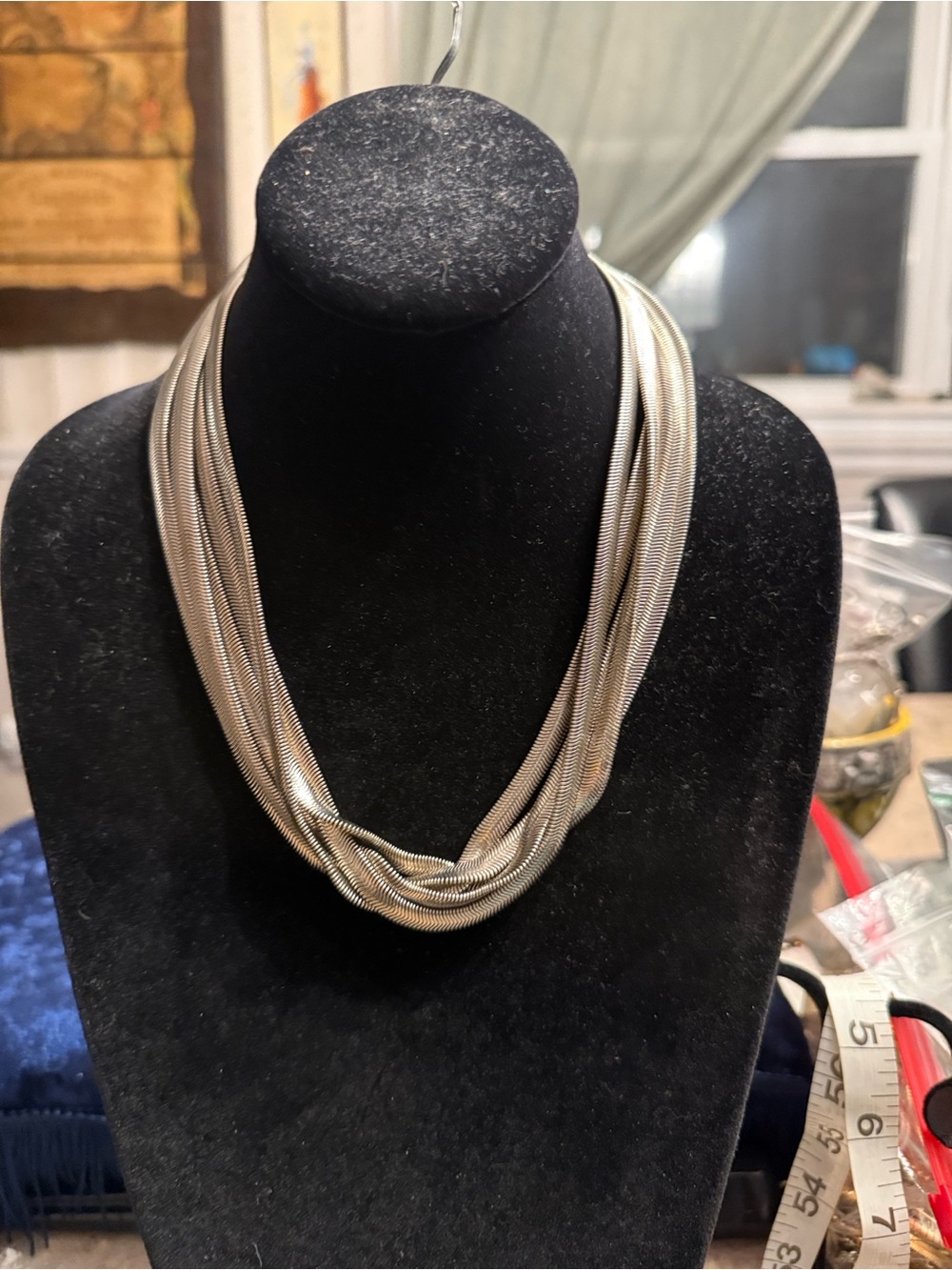 Vintage 1970s slinky cobra chain necklace five strand, gorgeous